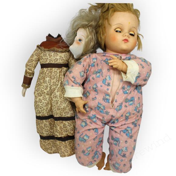 2 Vintage Creepy Dolls Halloween Decoration Headless GothEyes - Picture 8 of 9